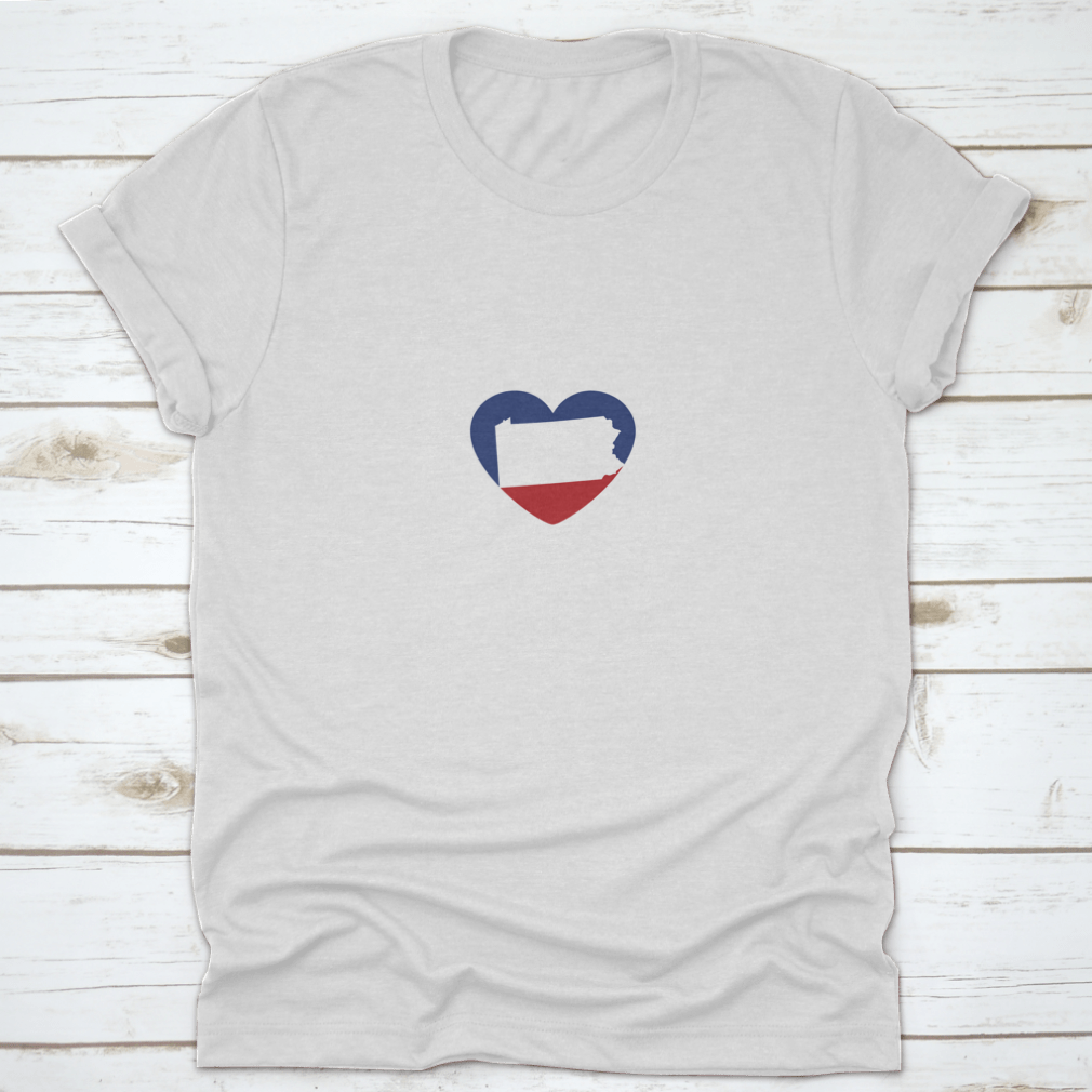 Pennsylvania Map and Heart Logo T-shirt design featuring a stylish graphic print on a comfortable cotton fabric.