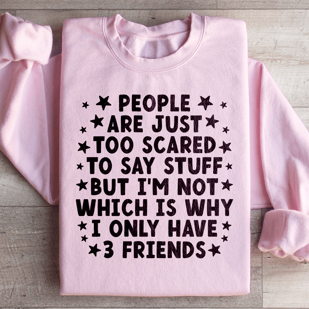 A cozy pair of 'People Are Just Too Scared' sweats featuring unique artistic designs, made from a warm cotton/poly fleece blend.