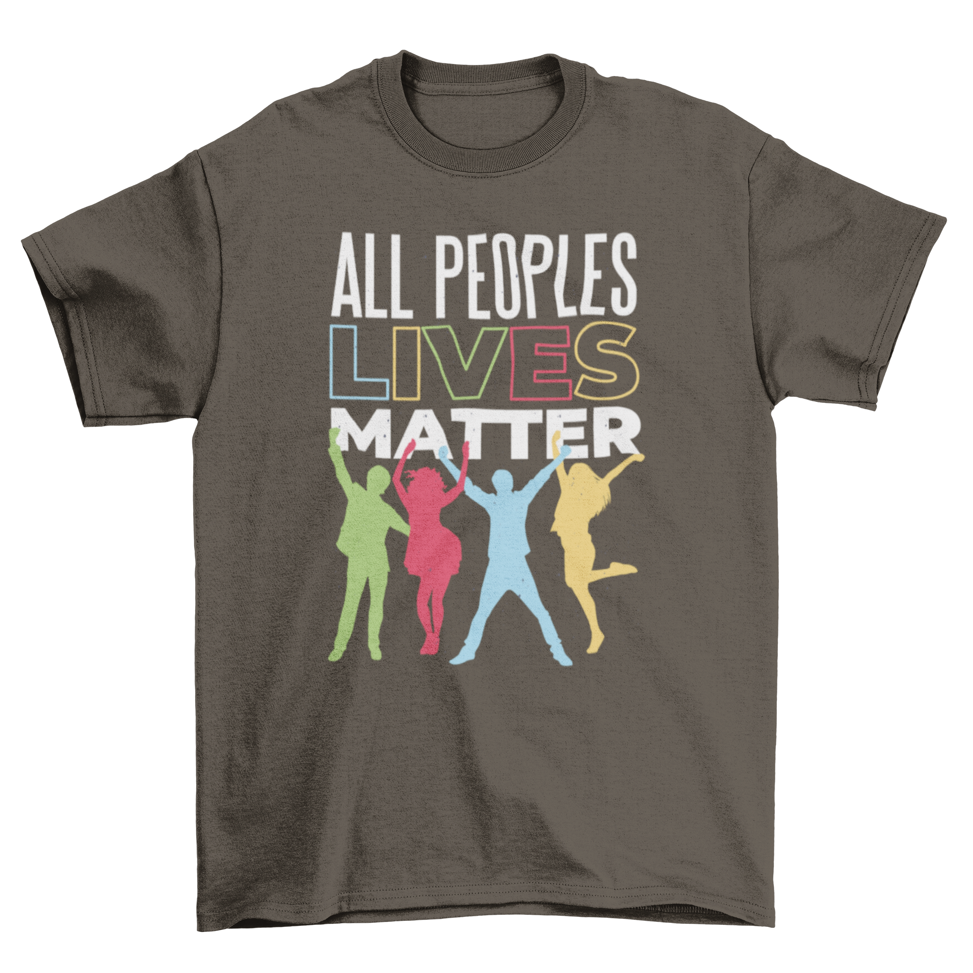 People Lives T-Shirt featuring silhouettes of diverse individuals and the text 'All People Lives Matter'.
