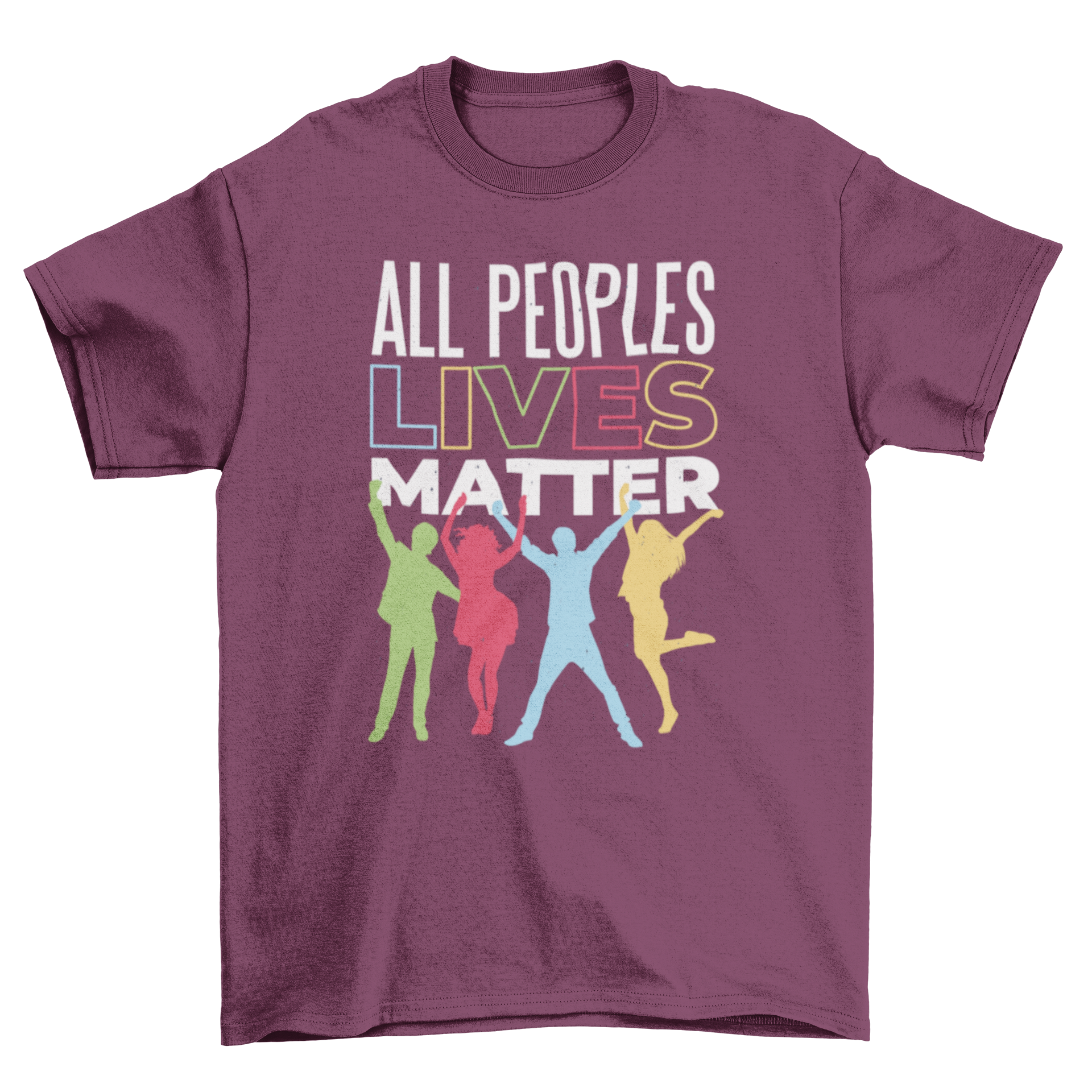 People Lives T-Shirt featuring silhouettes of diverse individuals and the text 'All People Lives Matter'.