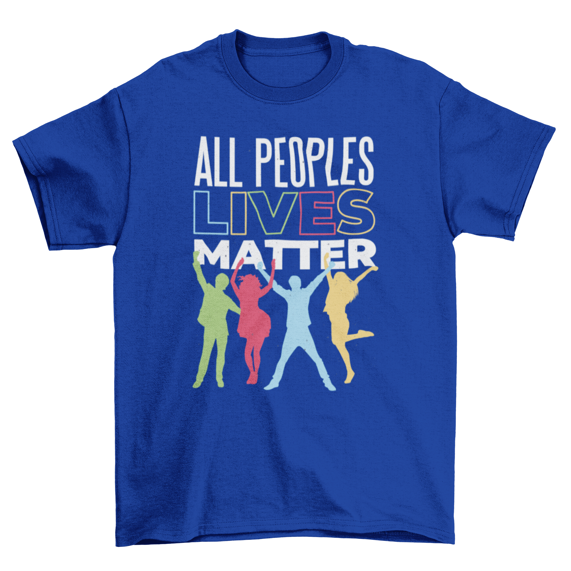 People Lives T-Shirt featuring silhouettes of diverse individuals and the text 'All People Lives Matter'.