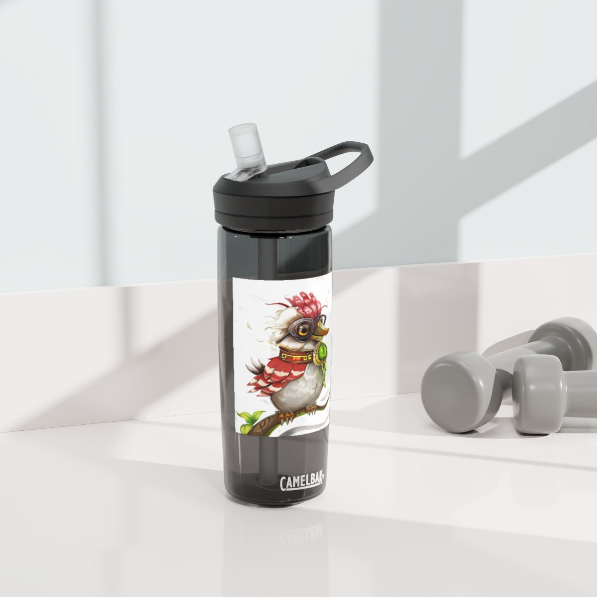 Pete the Sweet Little Bird CamelBak Eddy® Water Bottle in vibrant colors, showcasing its unique design and durable construction.