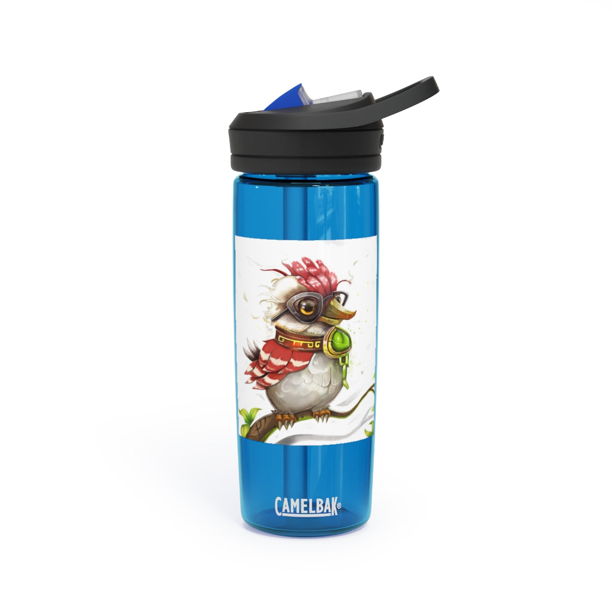 Pete the Sweet Little Bird CamelBak Eddy® Water Bottle in vibrant colors, showcasing its unique design and durable construction.