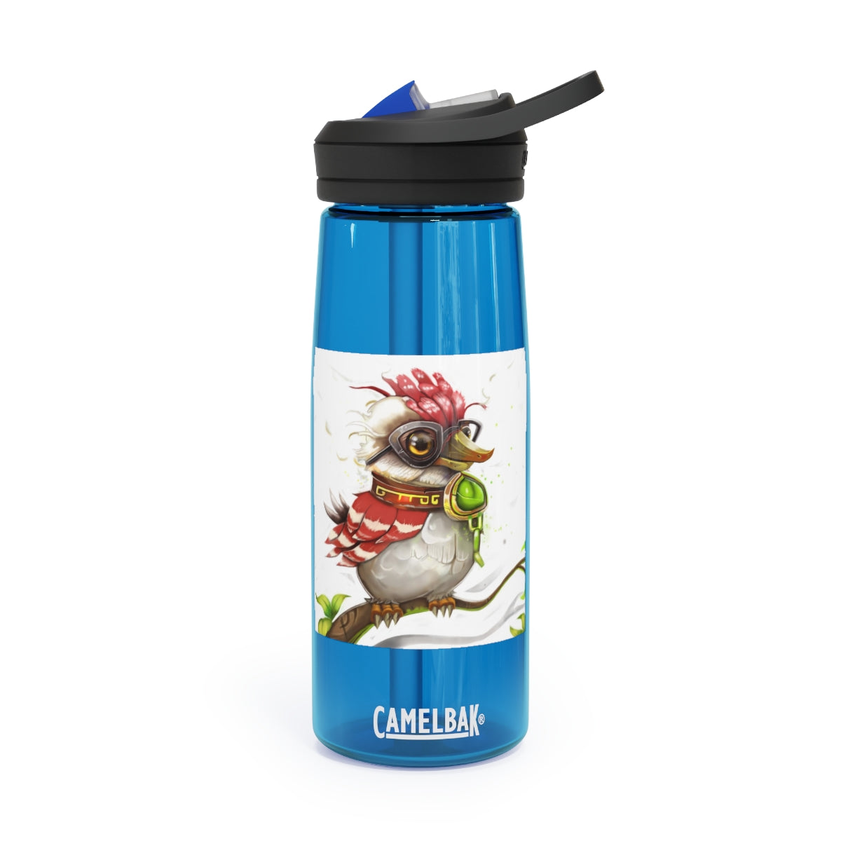 Pete the Sweet Little Bird CamelBak Eddy® Water Bottle in vibrant colors, showcasing its unique design and durable construction.