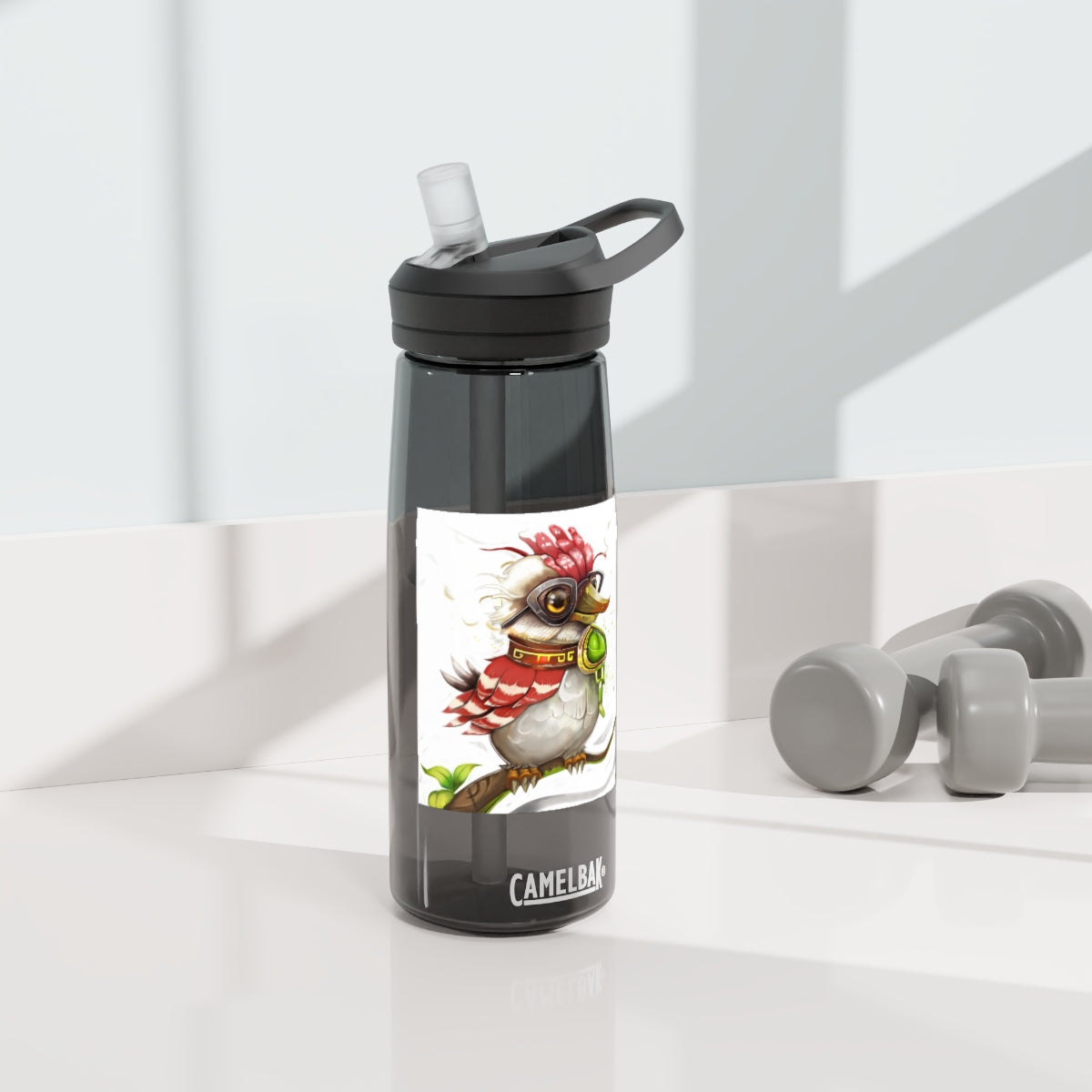 Pete the Sweet Little Bird CamelBak Eddy® Water Bottle in vibrant colors, showcasing its unique design and durable construction.