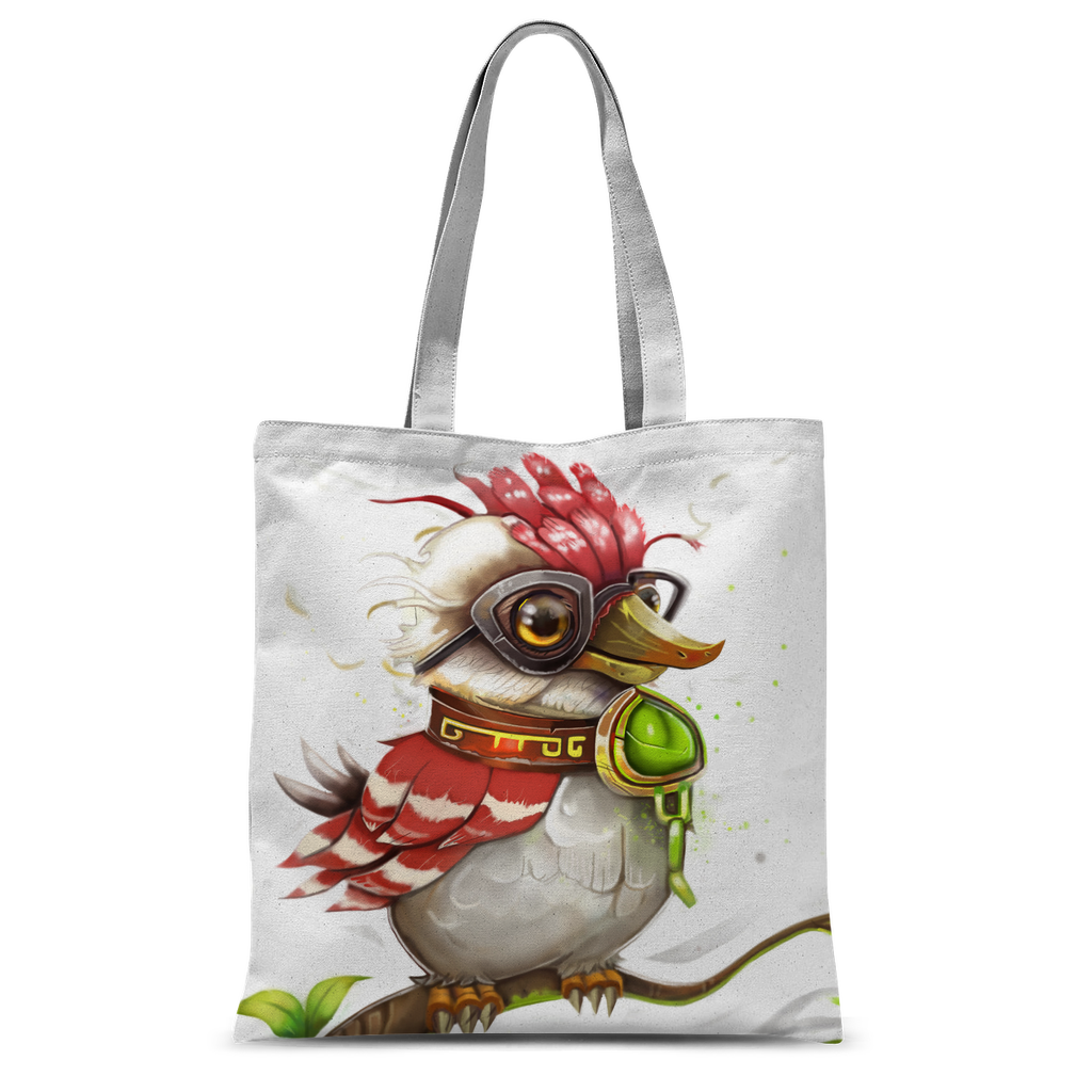 Pete the Sweet Little Bird Classic Sublimation Tote Bag featuring vibrant colors and customizable design, perfect for shopping and daily use.