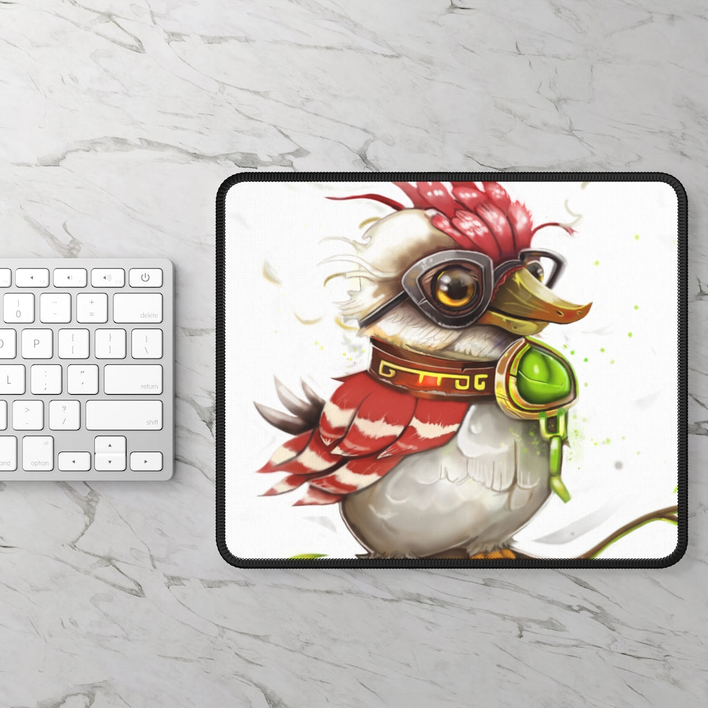 Pete the Sweet Little Bird Gaming Mouse Pad featuring vibrant colors and stitched edges, perfect for gaming and office use.