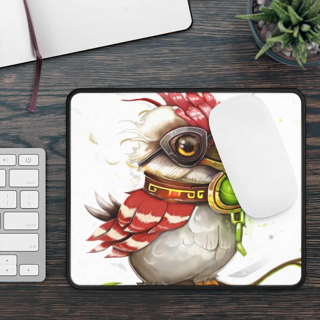 Pete the Sweet Little Bird Gaming Mouse Pad featuring vibrant colors and stitched edges, perfect for gaming and office use.