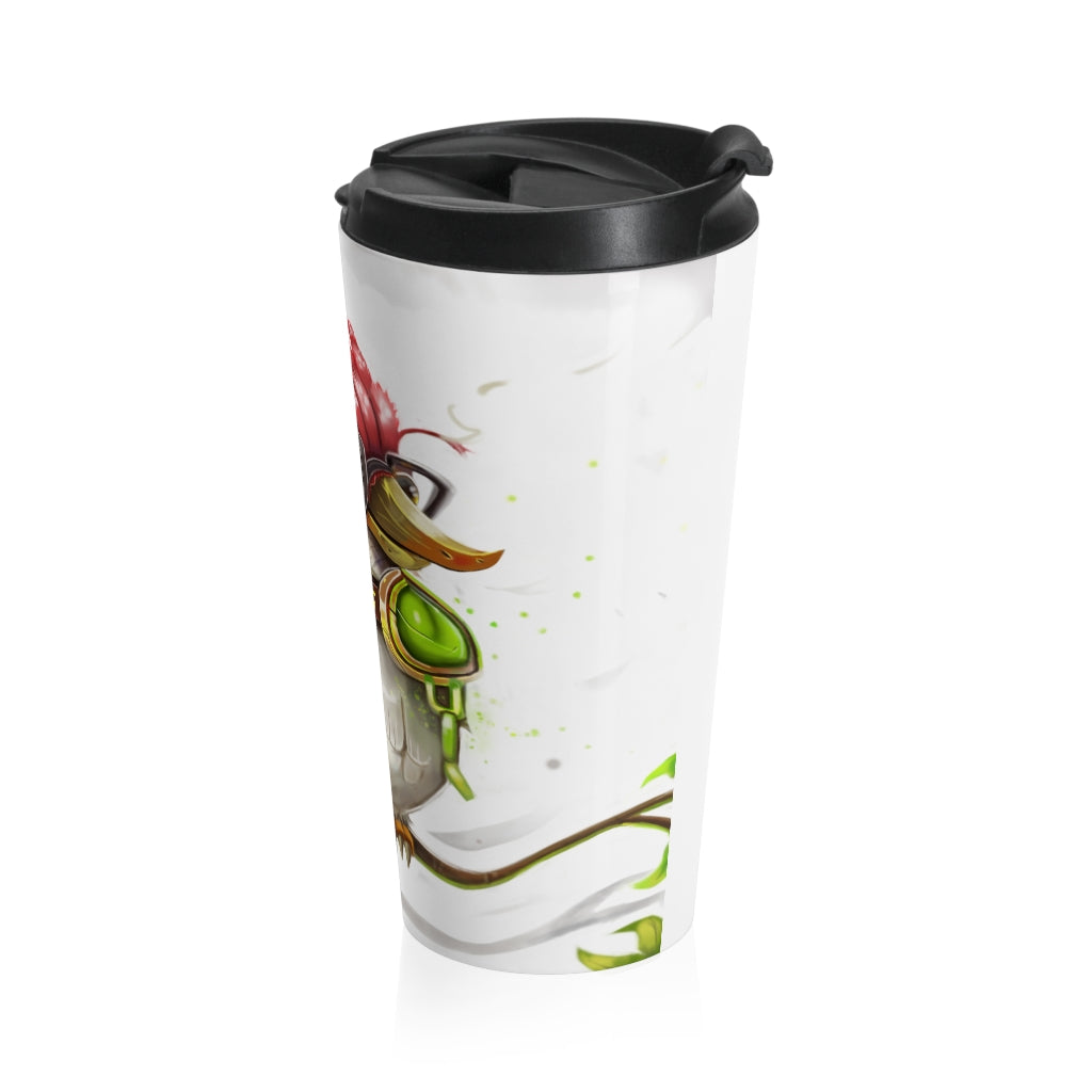 Pete the Sweet Little Bird Stainless Steel Travel Mug with a vibrant design, perfect for coffee and tea lovers.
