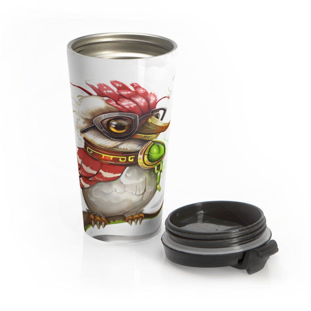 Pete the Sweet Little Bird Stainless Steel Travel Mug with a vibrant design, perfect for coffee and tea lovers.