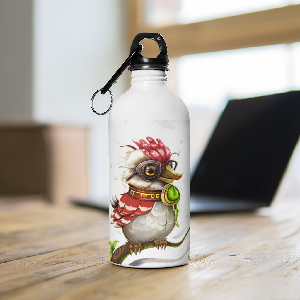 Pete the Sweet Little Bird Stainless Steel Water Bottle with a colorful bird design and a plastic screw top, ideal for hydration on the go.