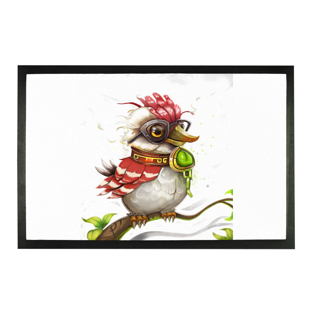 Pete the Sweet Little Bird Sublimation Doormat featuring a colorful bird design on a durable rubber base, perfect for home entryways.