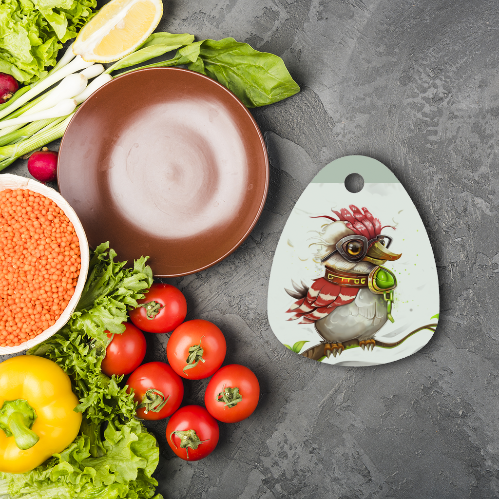 Round sublimation glass cutting board featuring Pete the Sweet Little Bird design, ideal for personalized kitchen use.