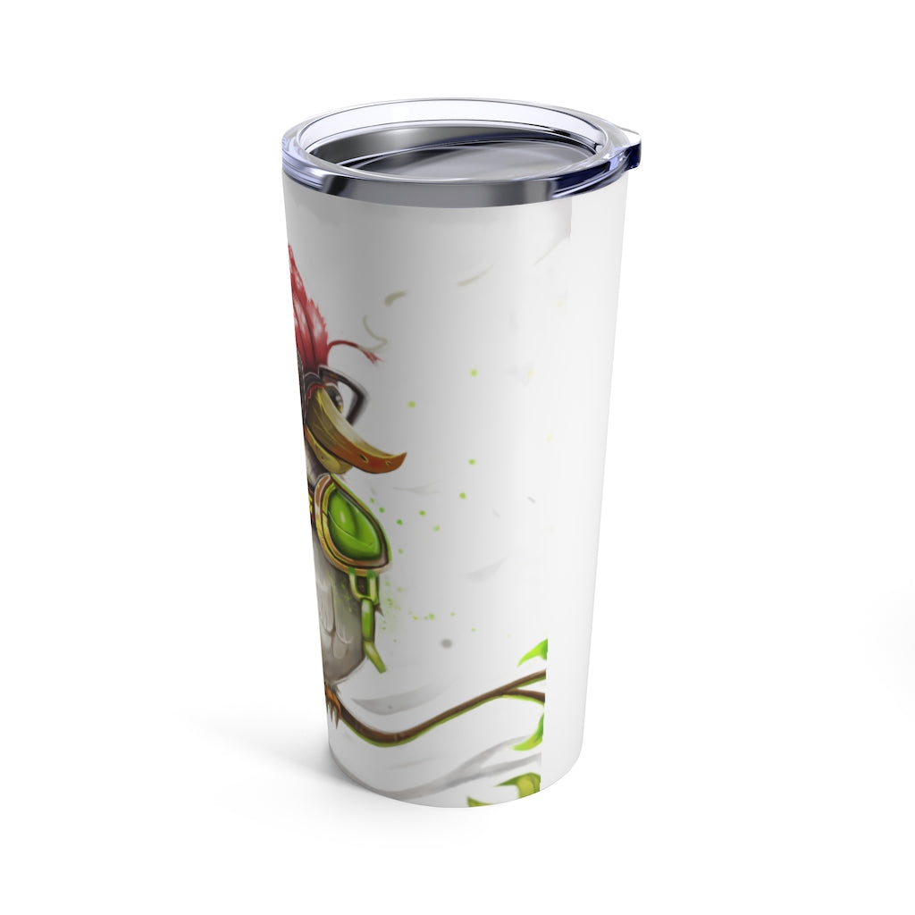 20oz stainless steel tumbler featuring Pete the Sweet Little Bird design with a see-thru plastic lid.