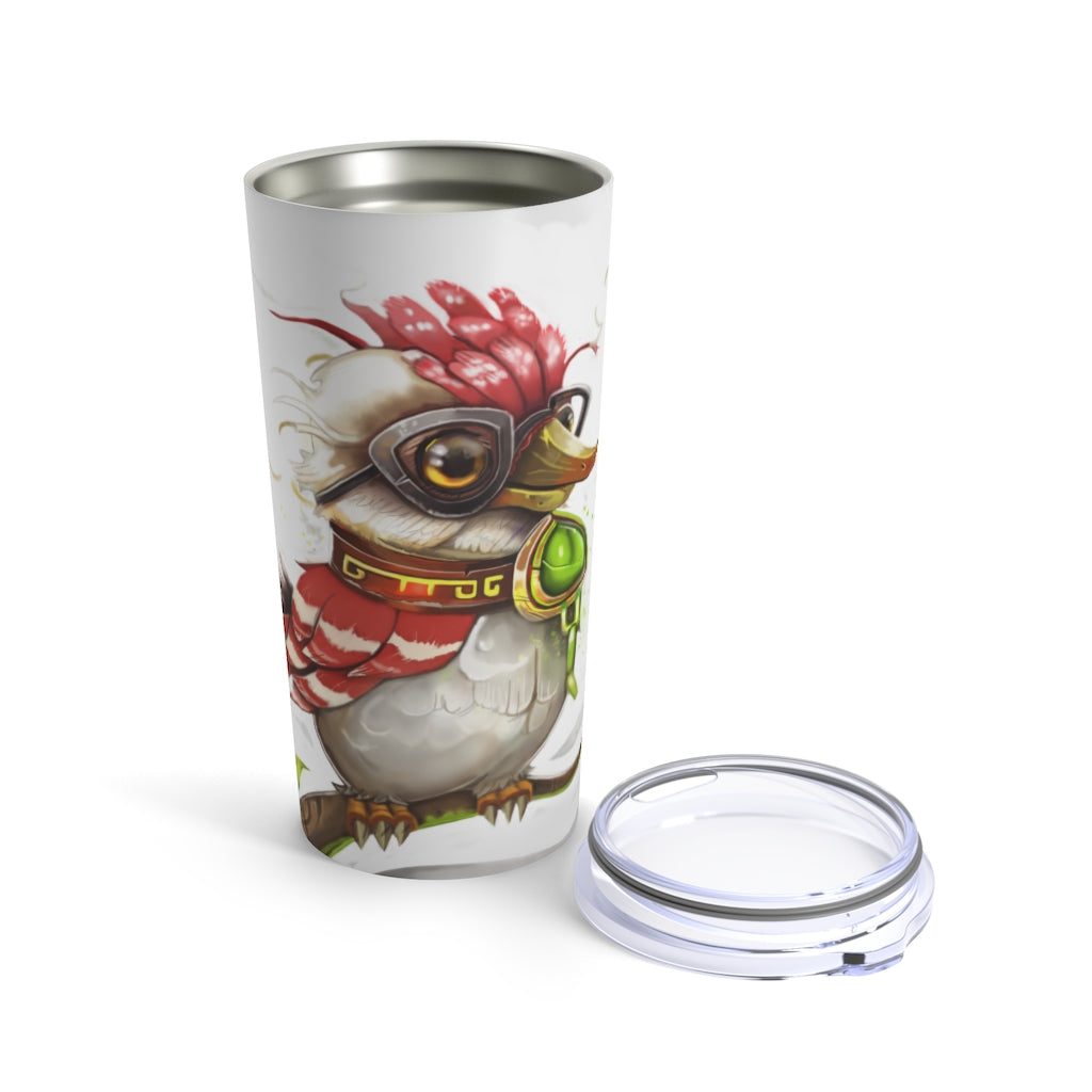 20oz stainless steel tumbler featuring Pete the Sweet Little Bird design with a see-thru plastic lid.