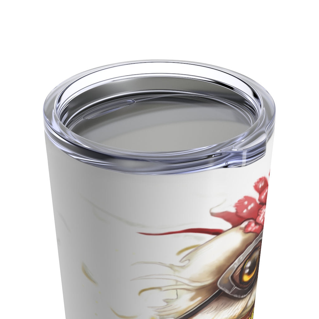 20oz stainless steel tumbler featuring Pete the Sweet Little Bird design with a see-thru plastic lid.