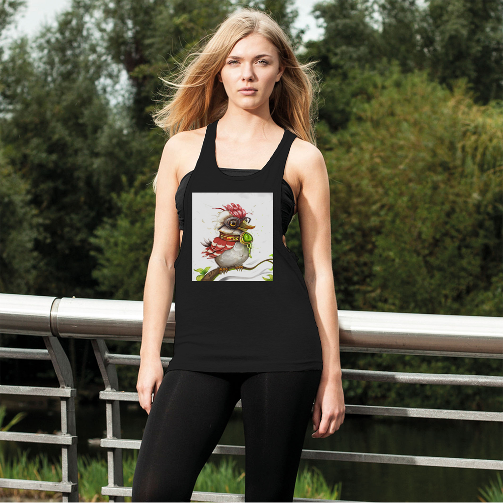 Pete the Sweet Little Bird Women's Loose Racerback Tank Top featuring a wide crew neck and extra-deep armholes in light grey color.