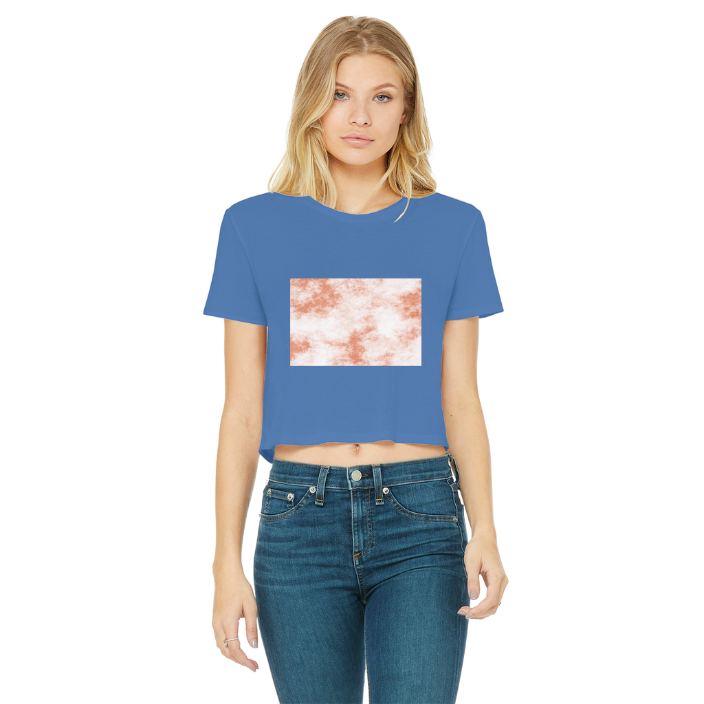 Classic Women's Cropped Raw Edge T-Shirt in various colors with a round neck and raw edge hem.