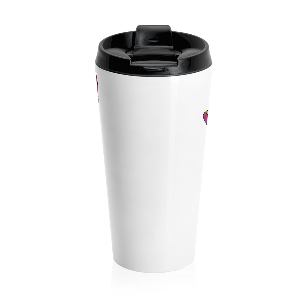 Phaff Stainless Steel Travel Mug with black lid, showcasing its sleek design and durable construction.