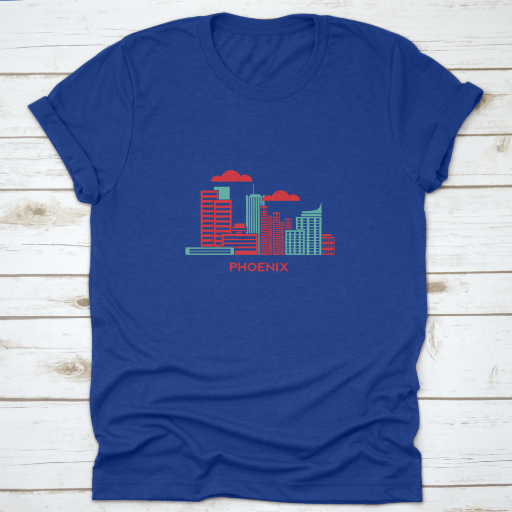 Retro vector illustration of Phoenix city skyline, showcasing iconic architecture in vibrant colors.