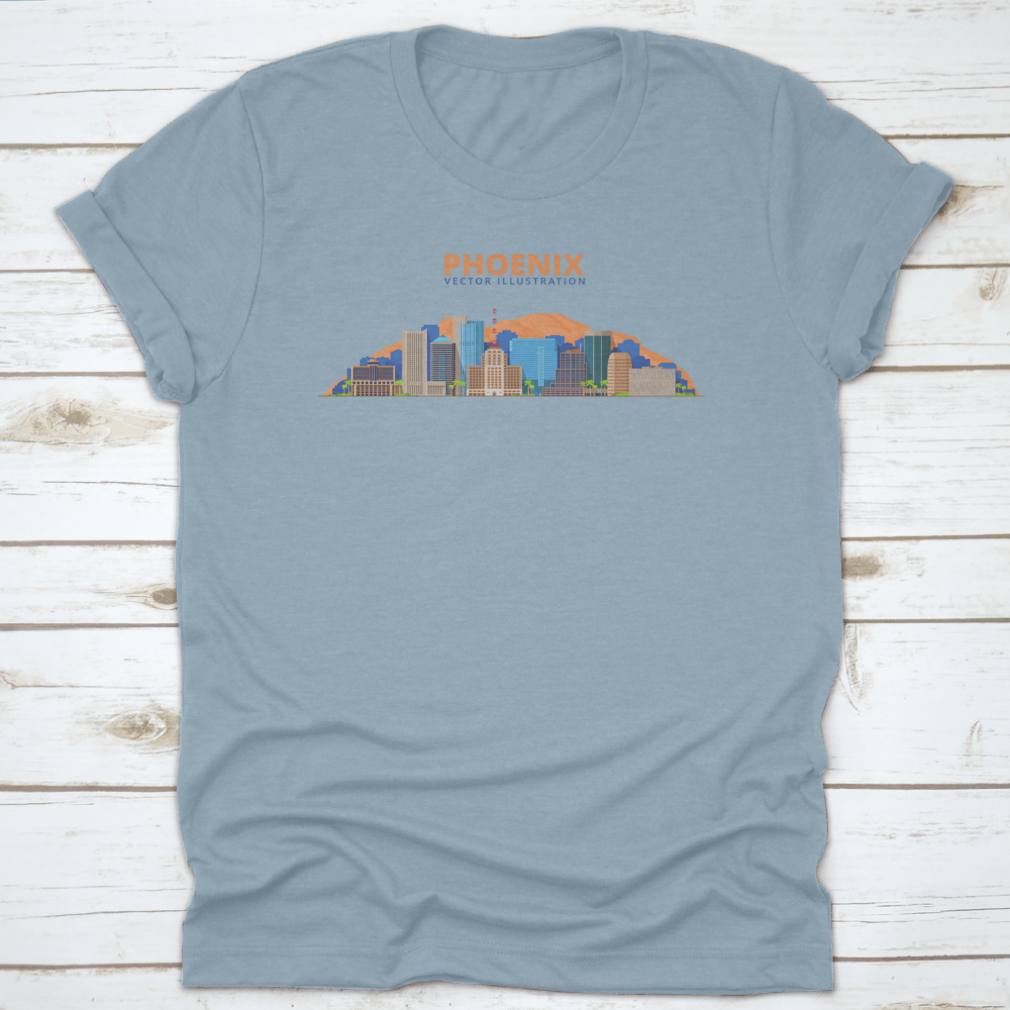Vector illustration of the Phoenix City skyline showcasing iconic buildings and desert landscape.
