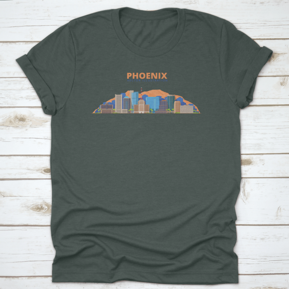 Vector illustration of the Phoenix City skyline showcasing iconic buildings and desert landscape.