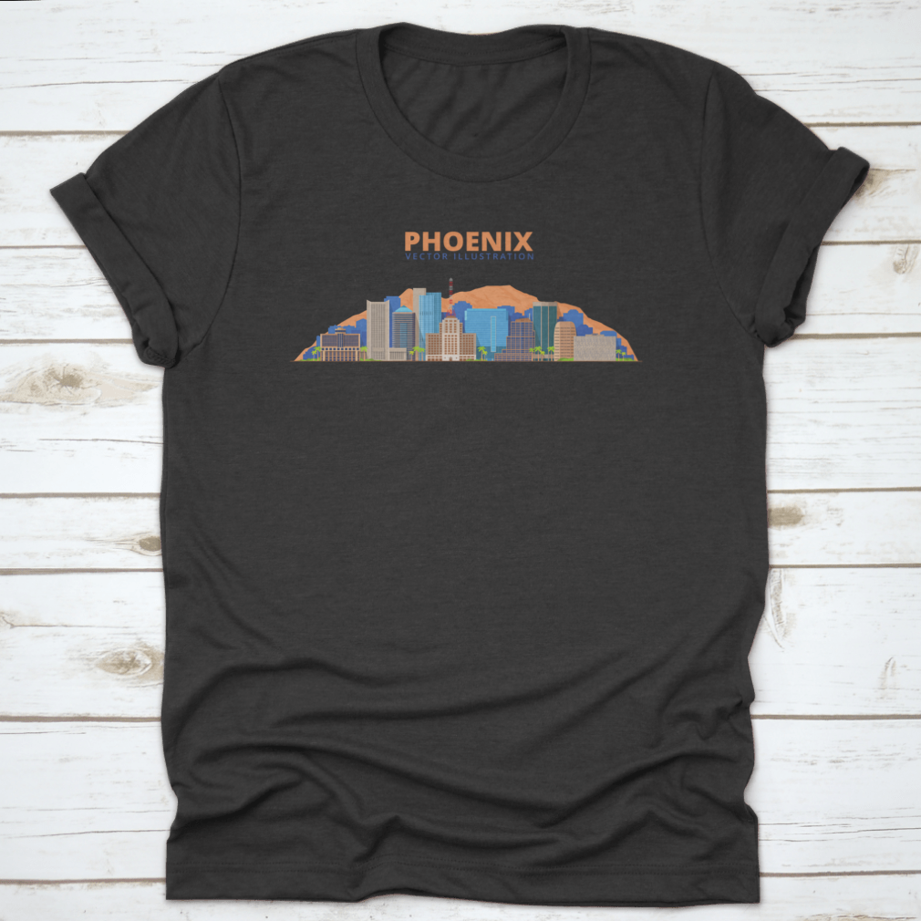 Vector illustration of the Phoenix City skyline showcasing iconic buildings and desert landscape.