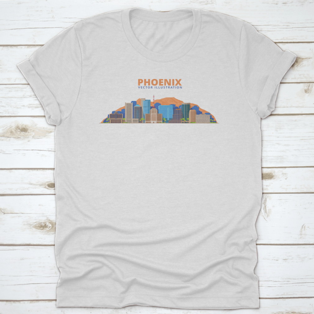 Vector illustration of the Phoenix City skyline showcasing iconic buildings and desert landscape.