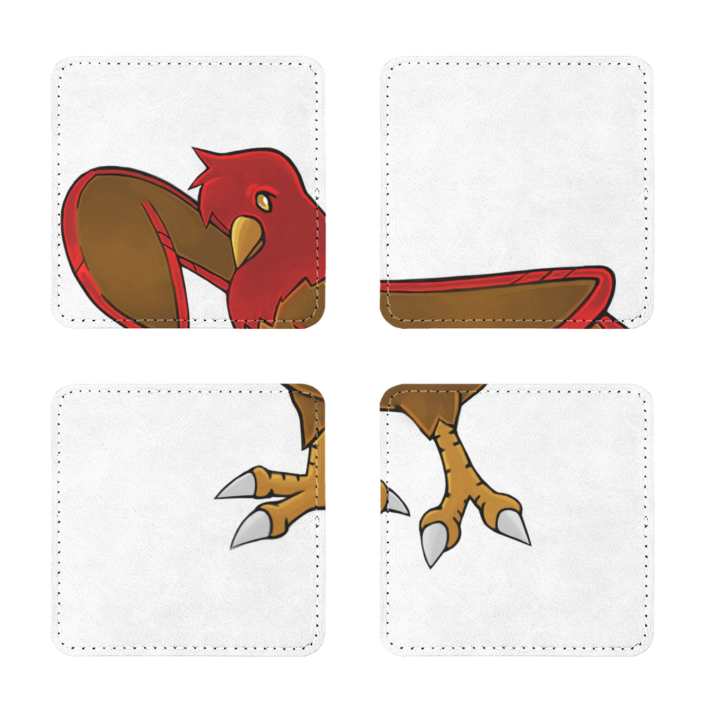 Pidgenna Sublimation Coasters Pack of Four featuring square and round designs in PU leather, showcasing white stitching and a plain back.