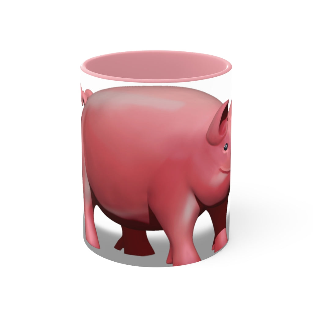 A stylish Pig Accent Mug featuring a two-tone design with a pig illustration, available in three color options and two sizes.