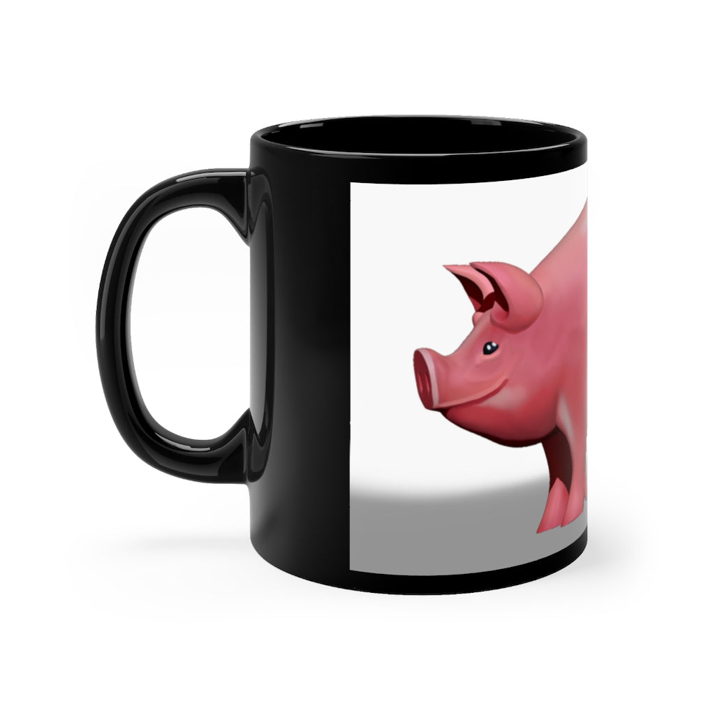 A stylish 11oz black ceramic mug with rounded corners and a comfortable C-handle, perfect for beverages.