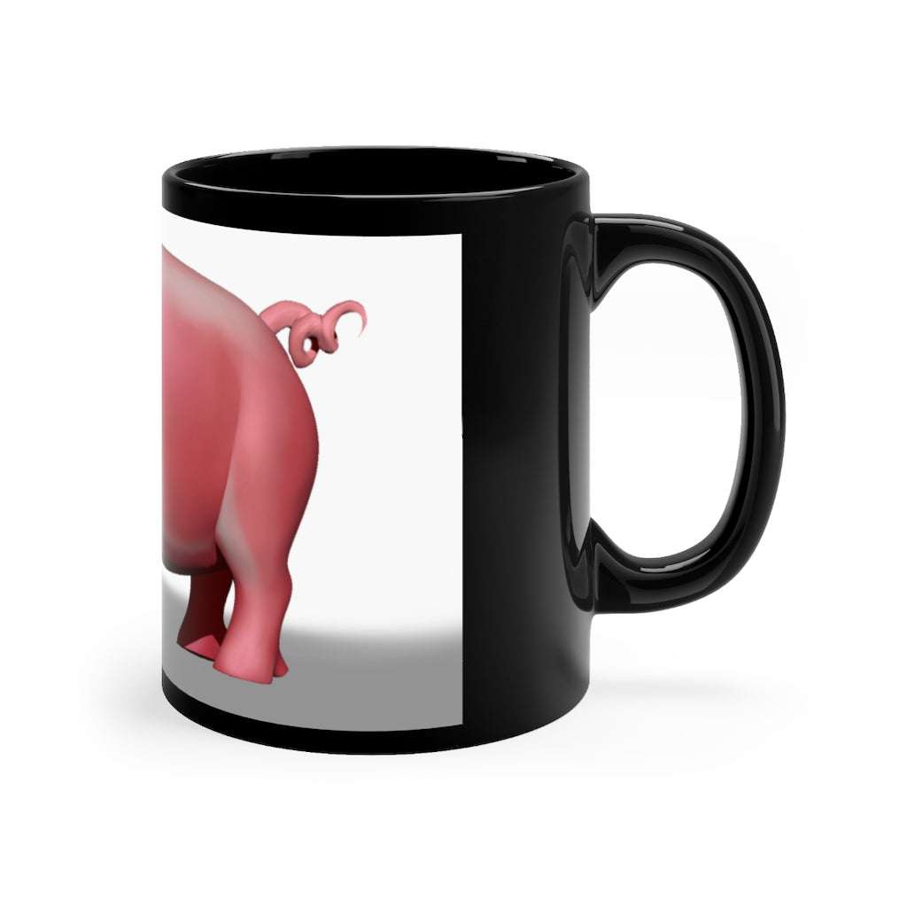 A stylish 11oz black ceramic mug with rounded corners and a comfortable C-handle, perfect for beverages.