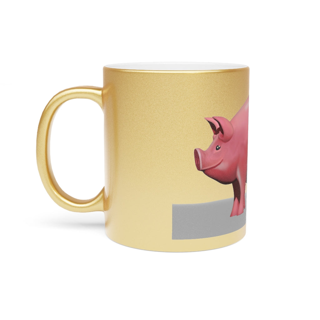 A stylish Pig Metallic Mug in Gold and Silver finishes, showcasing personalized designs on both sides.
