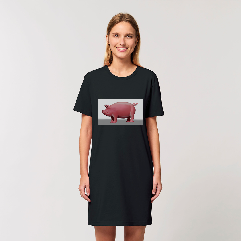 A stylish Pig Organic T-Shirt Dress made from 100% organic cotton, showcasing its soft texture and comfortable fit.