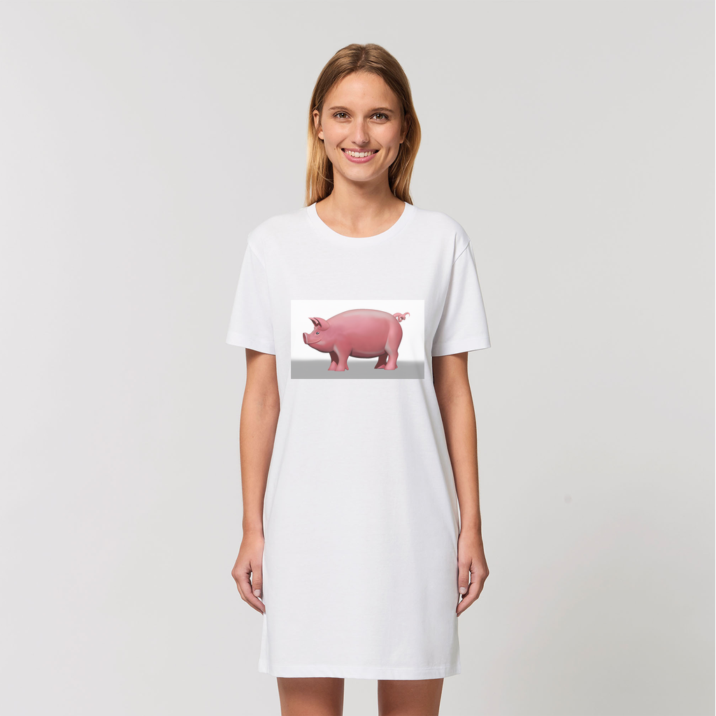 A stylish Pig Organic T-Shirt Dress made from 100% organic cotton, showcasing its soft texture and comfortable fit.
