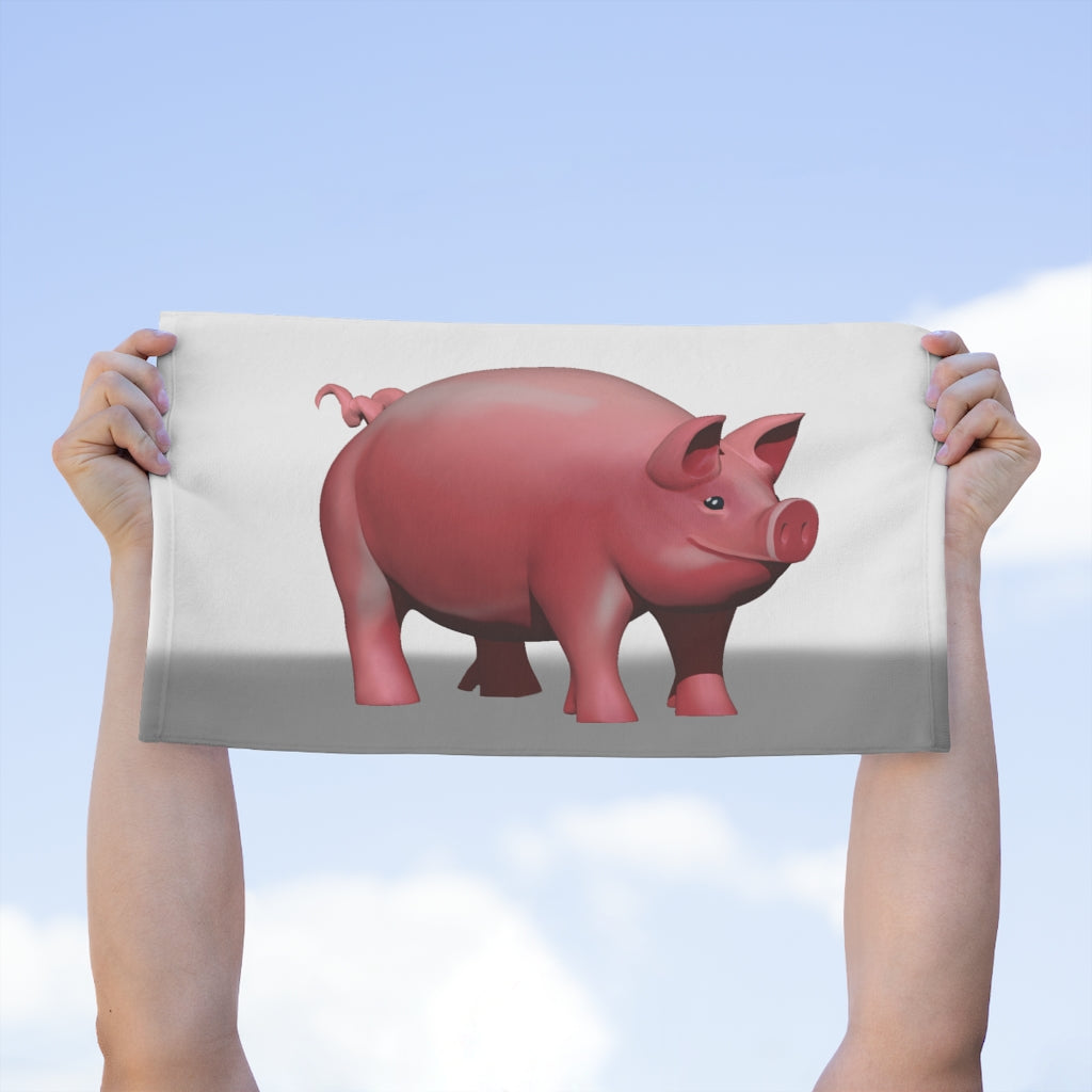 Pig Rally Towel measuring 11x18 inches, featuring soft cotton and printed mink polyester for absorbency and style.