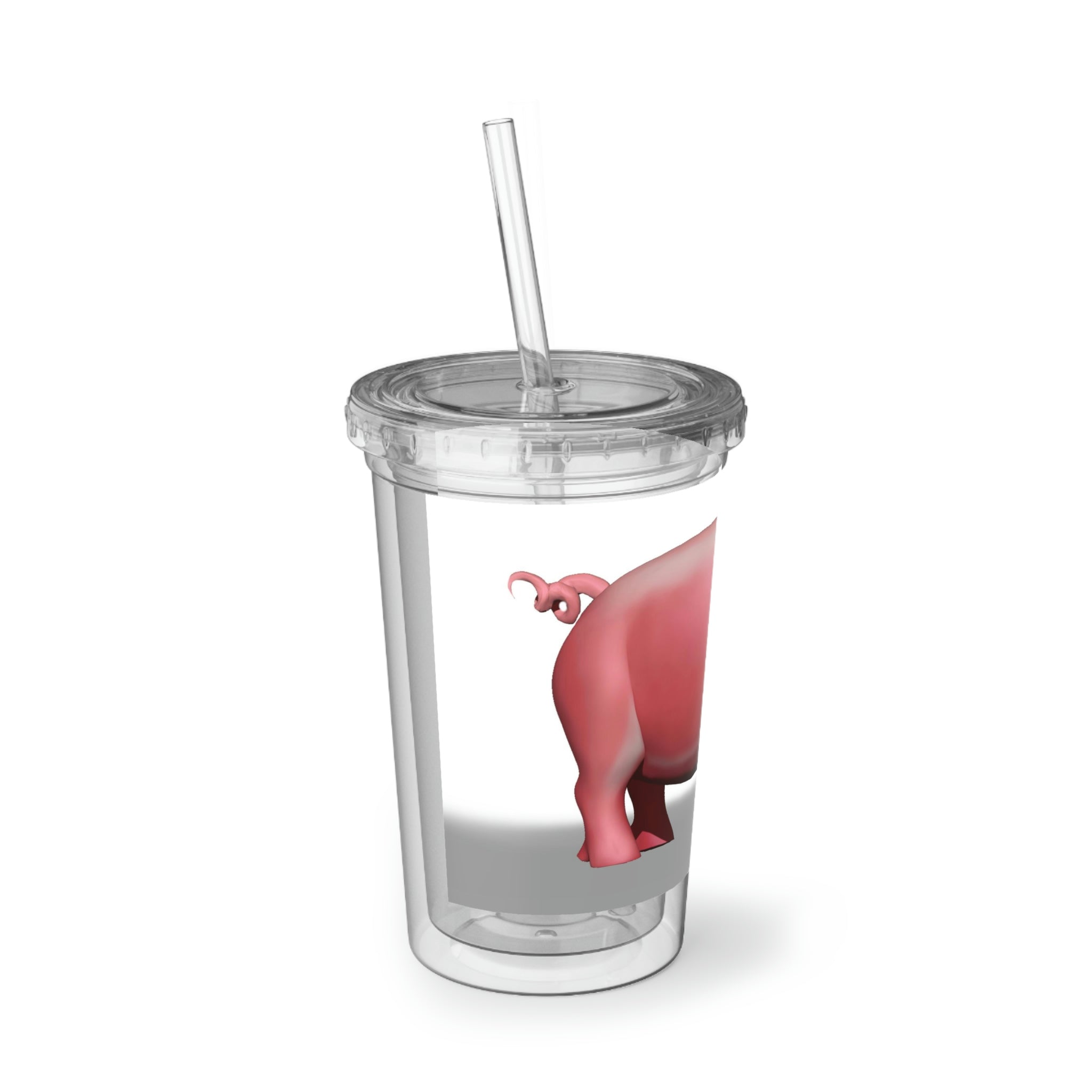 Pig Suave Acrylic Cup in stainless steel with a black plastic cap and straw, showcasing a sleek design for stylish hydration.