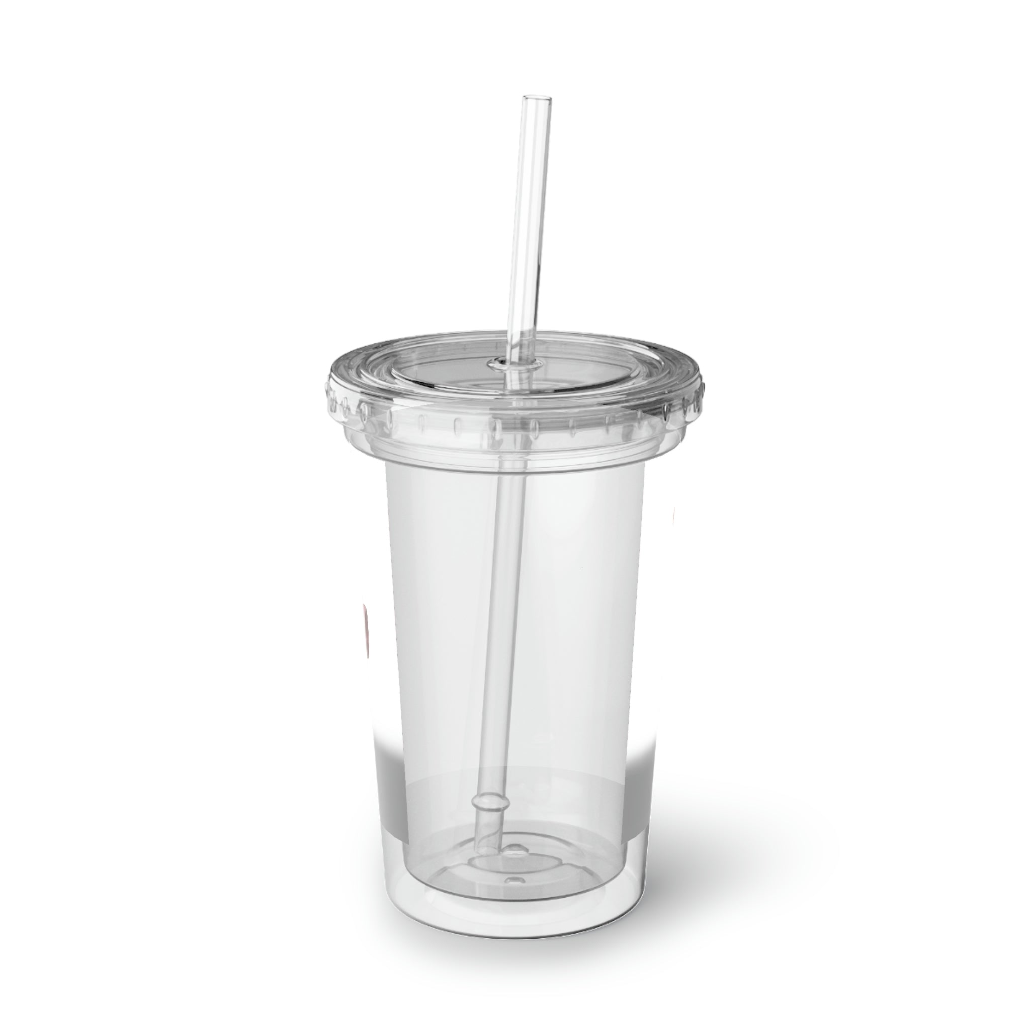 Pig Suave Acrylic Cup in stainless steel with a black plastic cap and straw, showcasing a sleek design for stylish hydration.