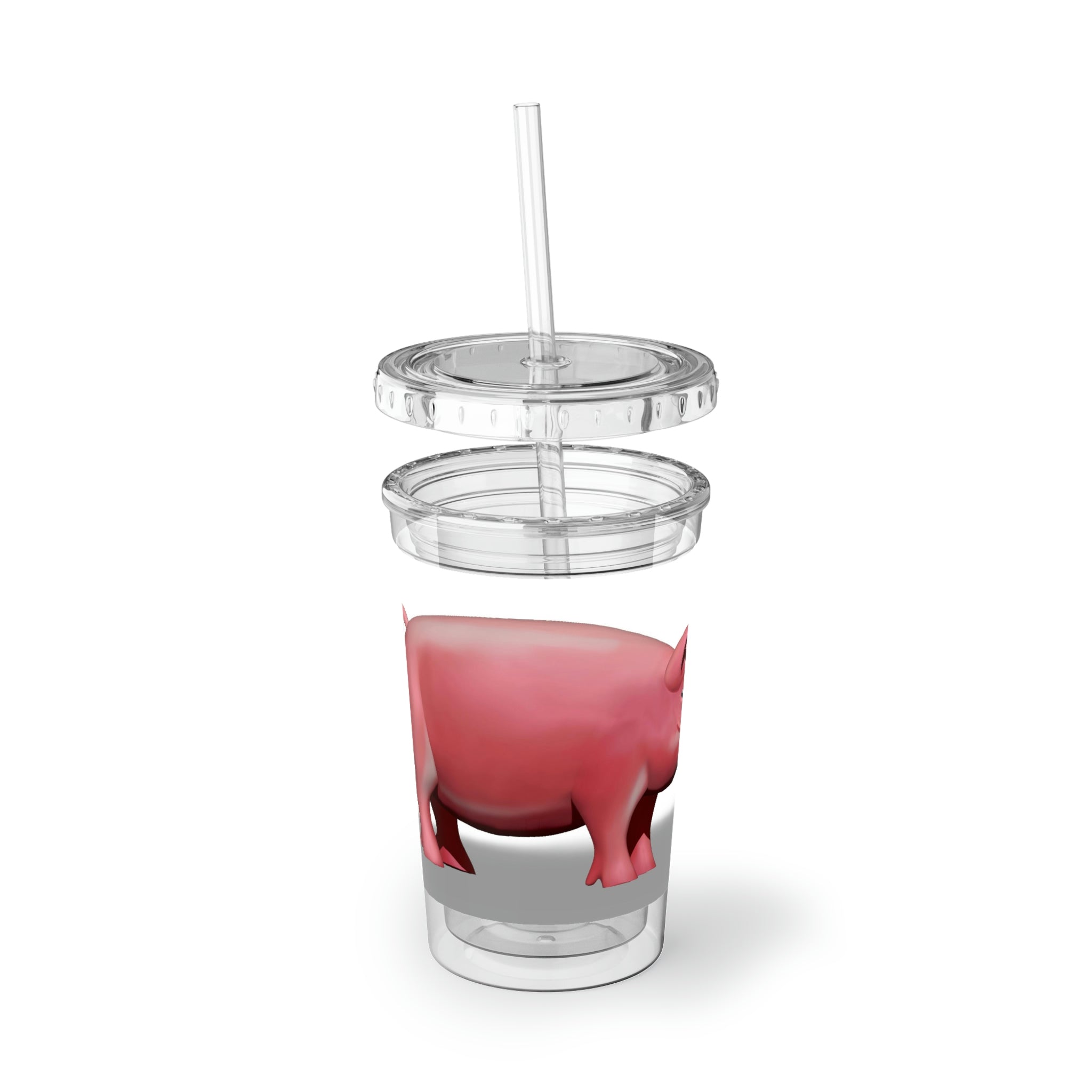 Pig Suave Acrylic Cup in stainless steel with a black plastic cap and straw, showcasing a sleek design for stylish hydration.