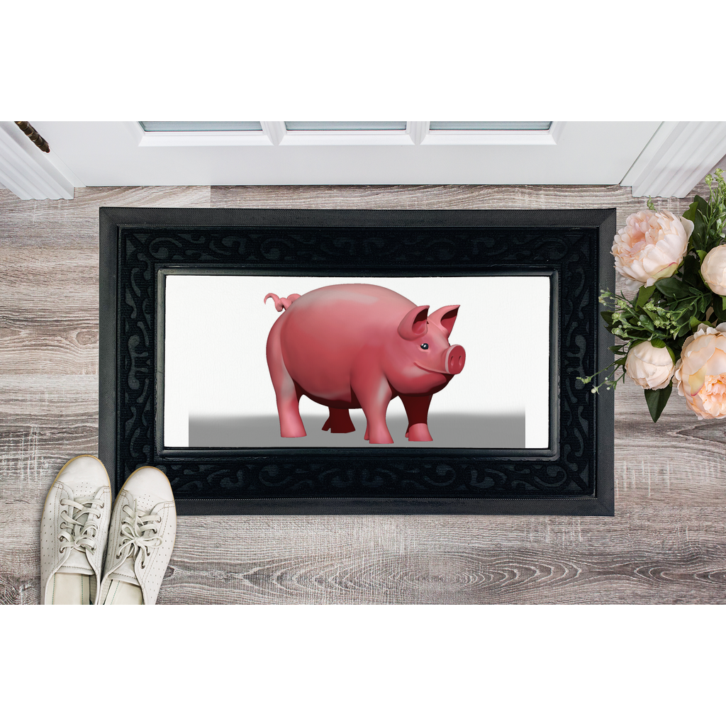 Pig Sublimation Heavy Duty Door Mat with a removable fabric center and non-slip rubber base, featuring a classy brush border.
