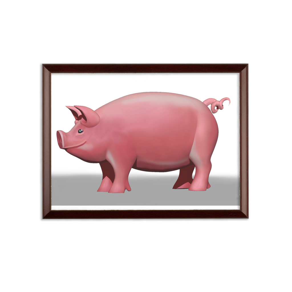 Pig Sublimation Wall Plaque with brown wooden frame and white printable surface, showcasing customizable design options.