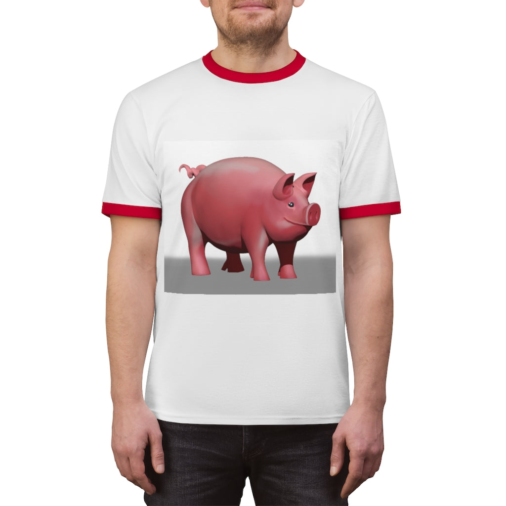 Pig Unisex Ringer Tee in various colors with contrasting neckline, showcasing its lightweight and stylish design.