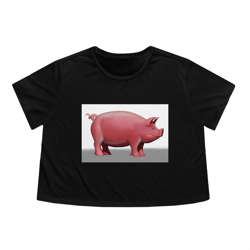 A stylish Pig Women's Flowy Cropped Tee in a light fabric, showcasing its modest crop and flowy fit, perfect for personalized designs.