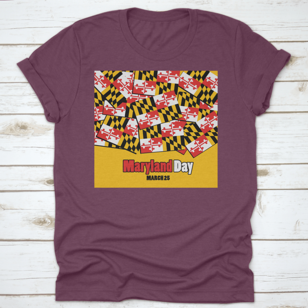 A stylish t-shirt featuring the Maryland state flag with bold typography, made from 100% cotton for comfort.