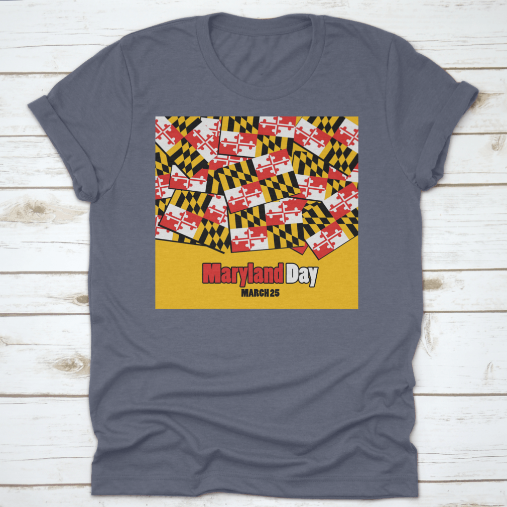 A stylish t-shirt featuring the Maryland state flag with bold typography, made from 100% cotton for comfort.