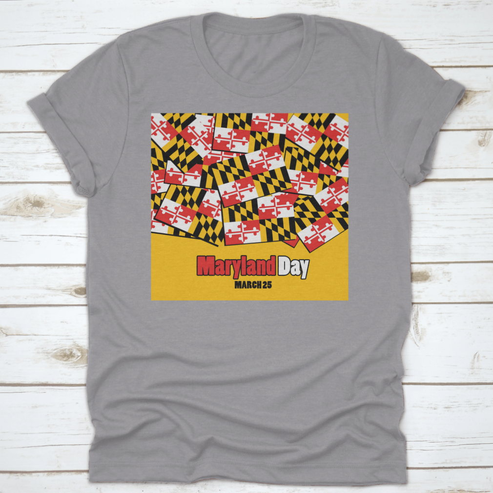 A stylish t-shirt featuring the Maryland state flag with bold typography, made from 100% cotton for comfort.