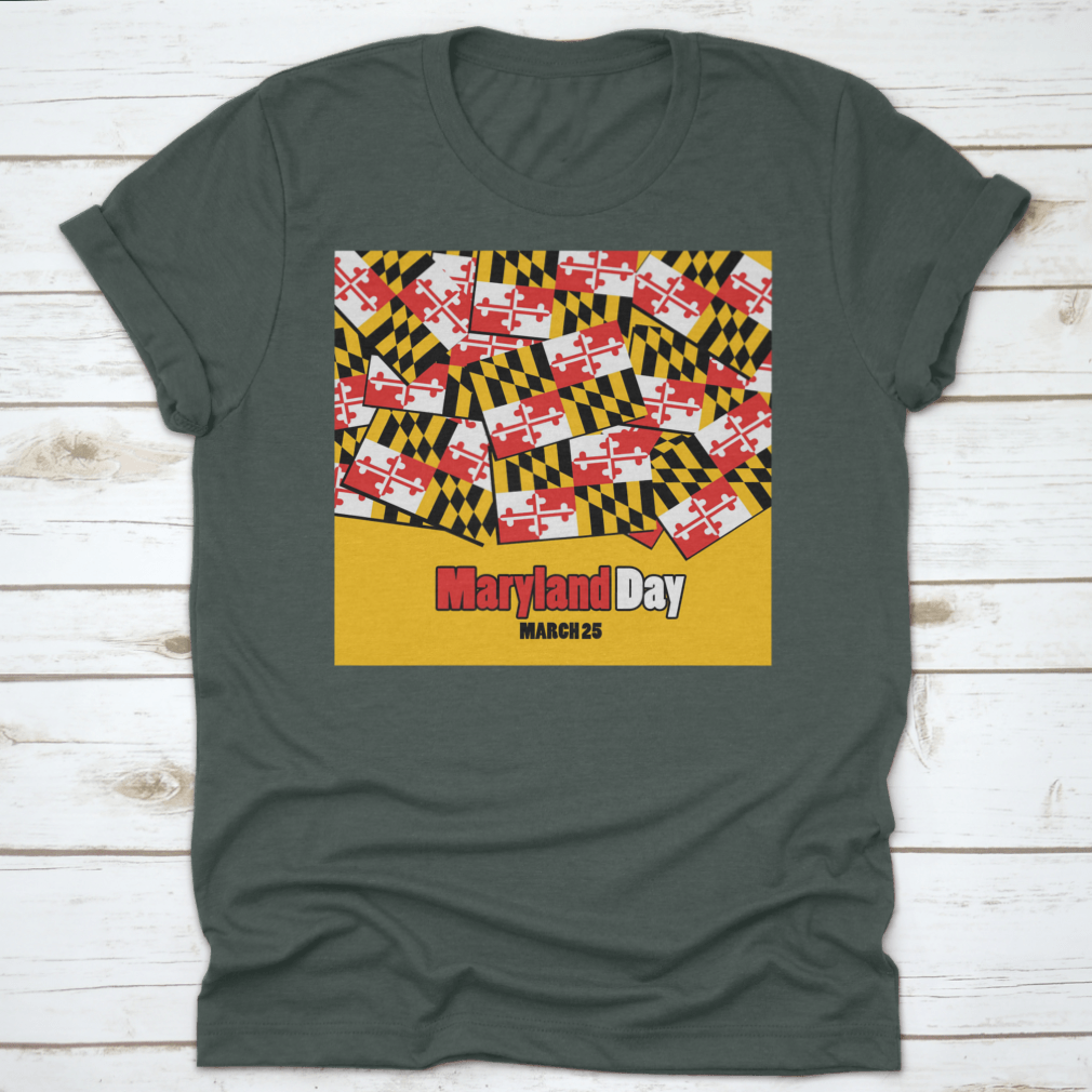 A stylish t-shirt featuring the Maryland state flag with bold typography, made from 100% cotton for comfort.