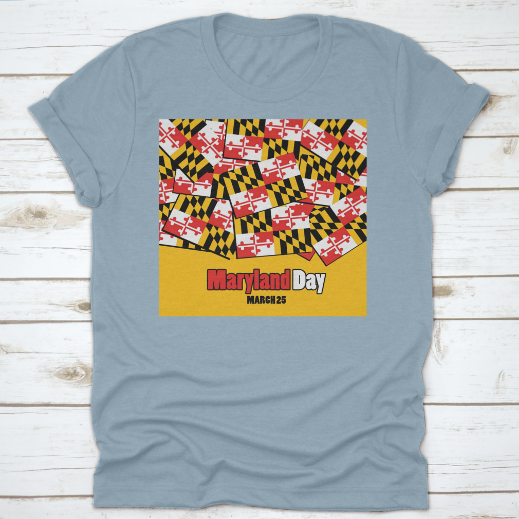 A stylish t-shirt featuring the Maryland state flag with bold typography, made from 100% cotton for comfort.