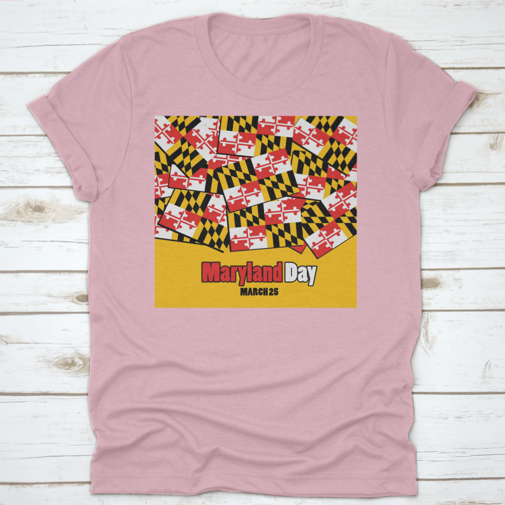 A stylish t-shirt featuring the Maryland state flag with bold typography, made from 100% cotton for comfort.