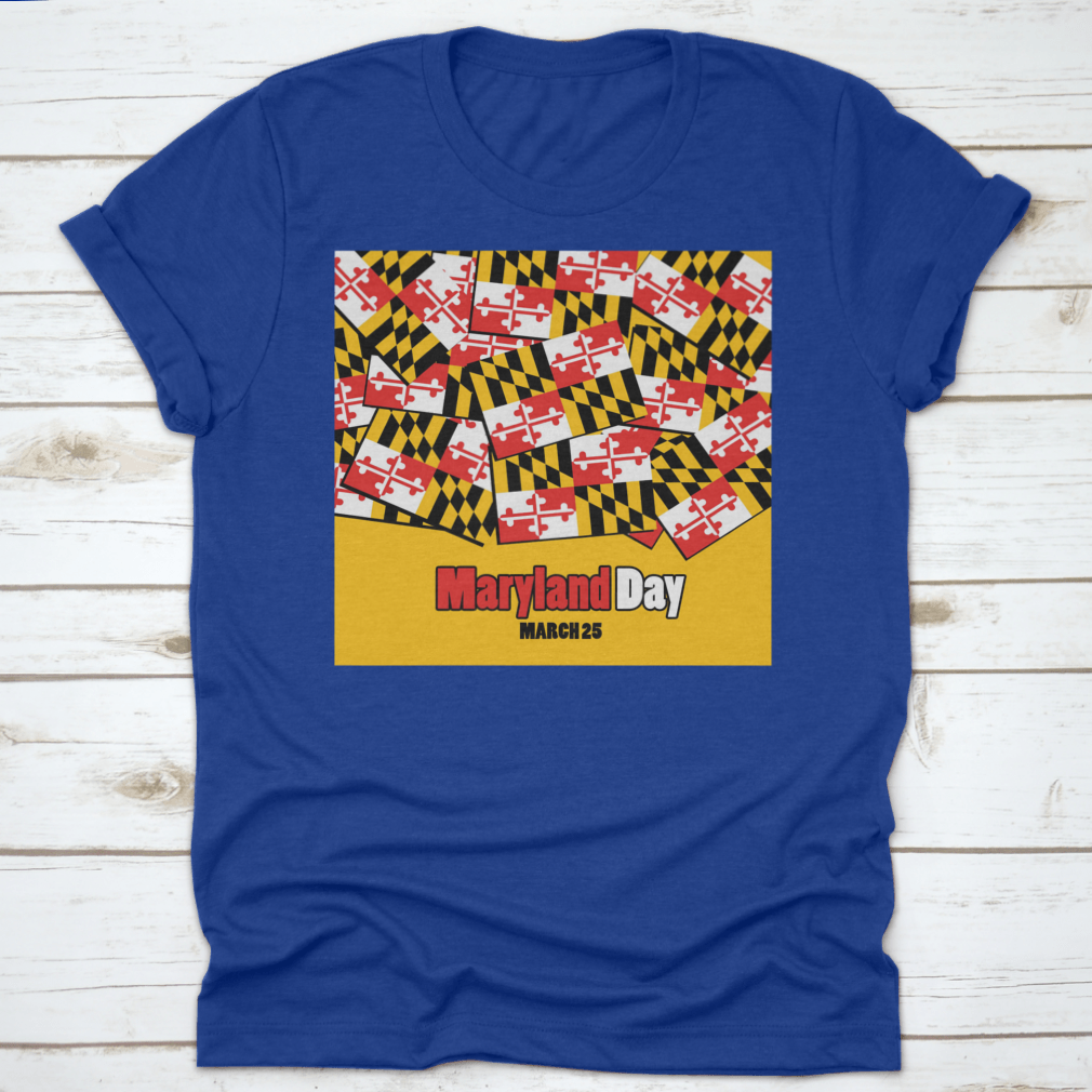 A stylish t-shirt featuring the Maryland state flag with bold typography, made from 100% cotton for comfort.